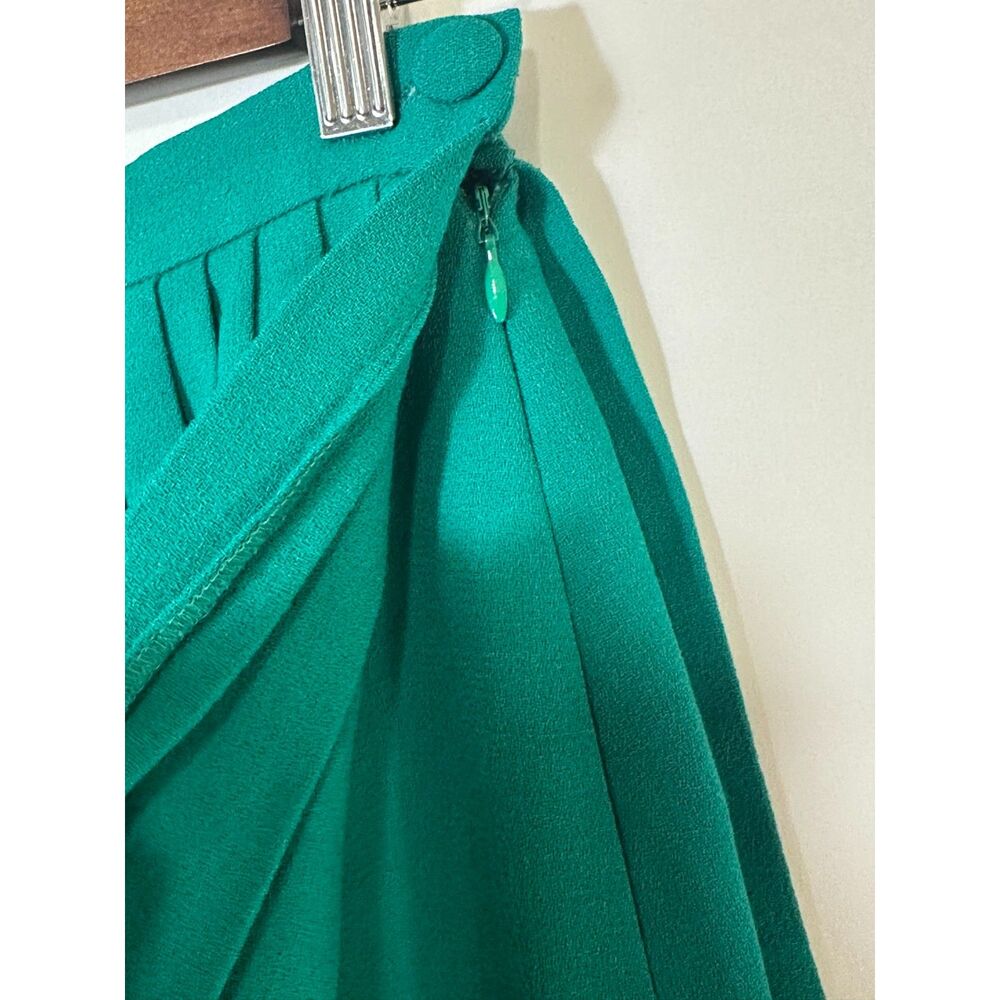 Claude Bert Vintage Green Fully Lined Pencil Skirt Size S Asymmetrical Pleats - Picture 3 of 5